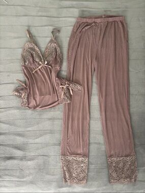 Women’s Lace Trim Sleep Set - Dusty Mauve/ purple